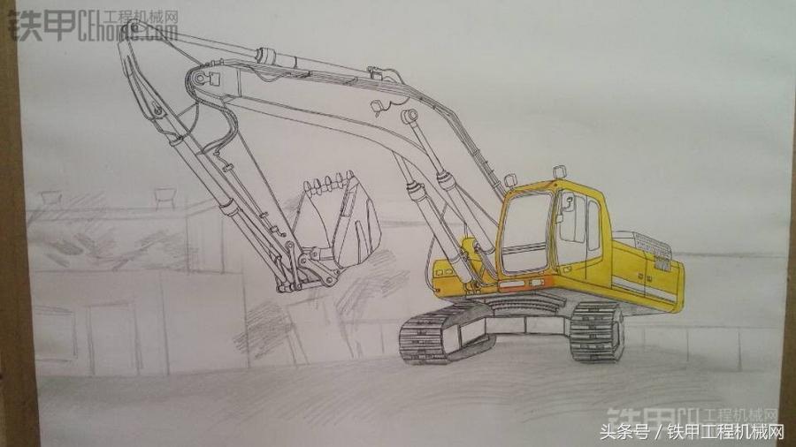 大学生酷爱画挖掘机作品让人震撼！