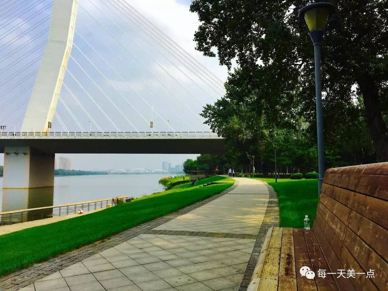 沈阳浑河边骑行夜景,浑河漫步道自行车