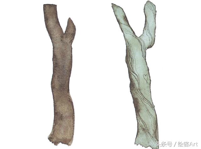 从一片树叶到一片树林,大树的树干画法步骤