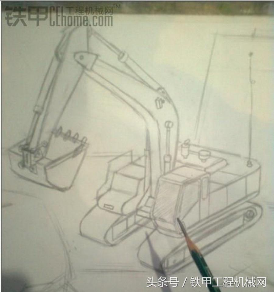 大学生酷爱画挖掘机作品让人震撼！