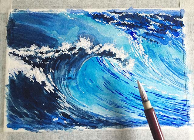 水彩风景画简单初学者大海,幼儿水彩笔画3-4岁大海