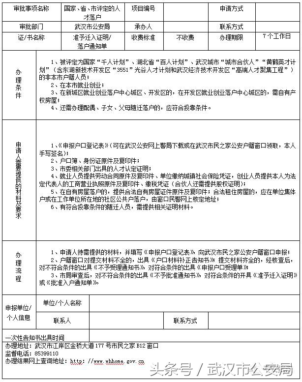 权威|落户武汉21项申请办理一次性告知书,你值得拥有