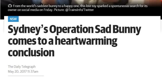 上万悉尼网友各显神通，只为找到这只玩偶兔的主人……