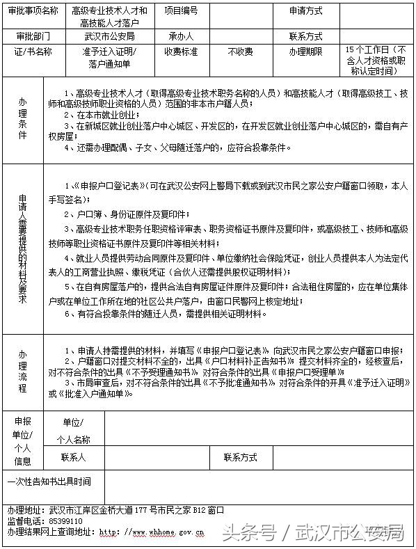 权威|落户武汉21项申请办理一次性告知书,你值得拥有