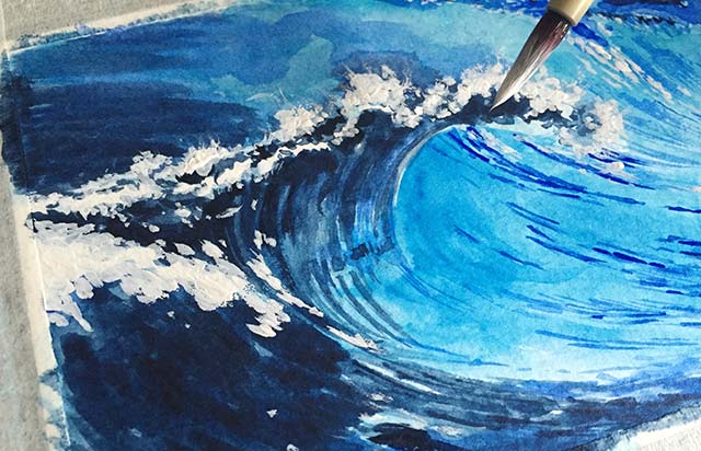 水彩风景画简单初学者大海,幼儿水彩笔画3-4岁大海