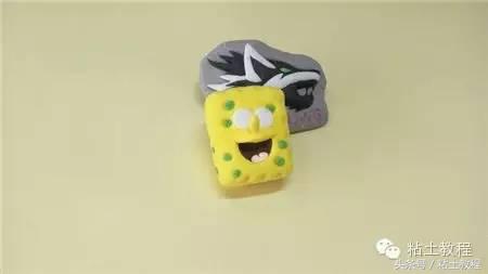 用彩泥来做海绵宝宝,海绵宝宝动画片橡皮泥手工制作