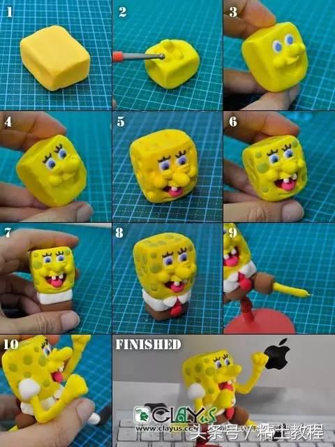 用彩泥来做海绵宝宝,海绵宝宝动画片橡皮泥手工制作