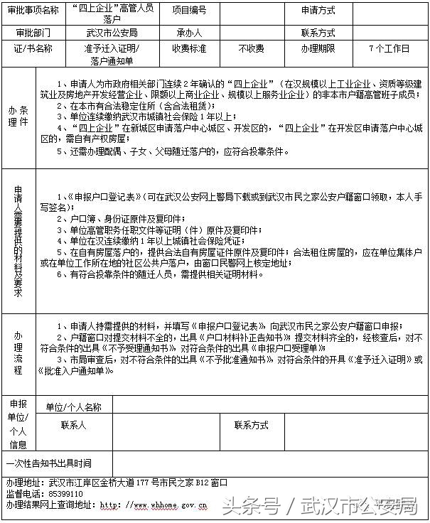 权威|落户武汉21项申请办理一次性告知书,你值得拥有