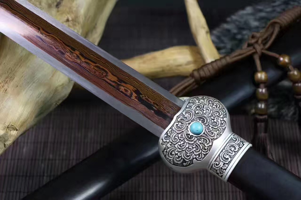 20寸-百炼花纹钢高硬度镀银乌木剑鞘太子战剑鉴赏