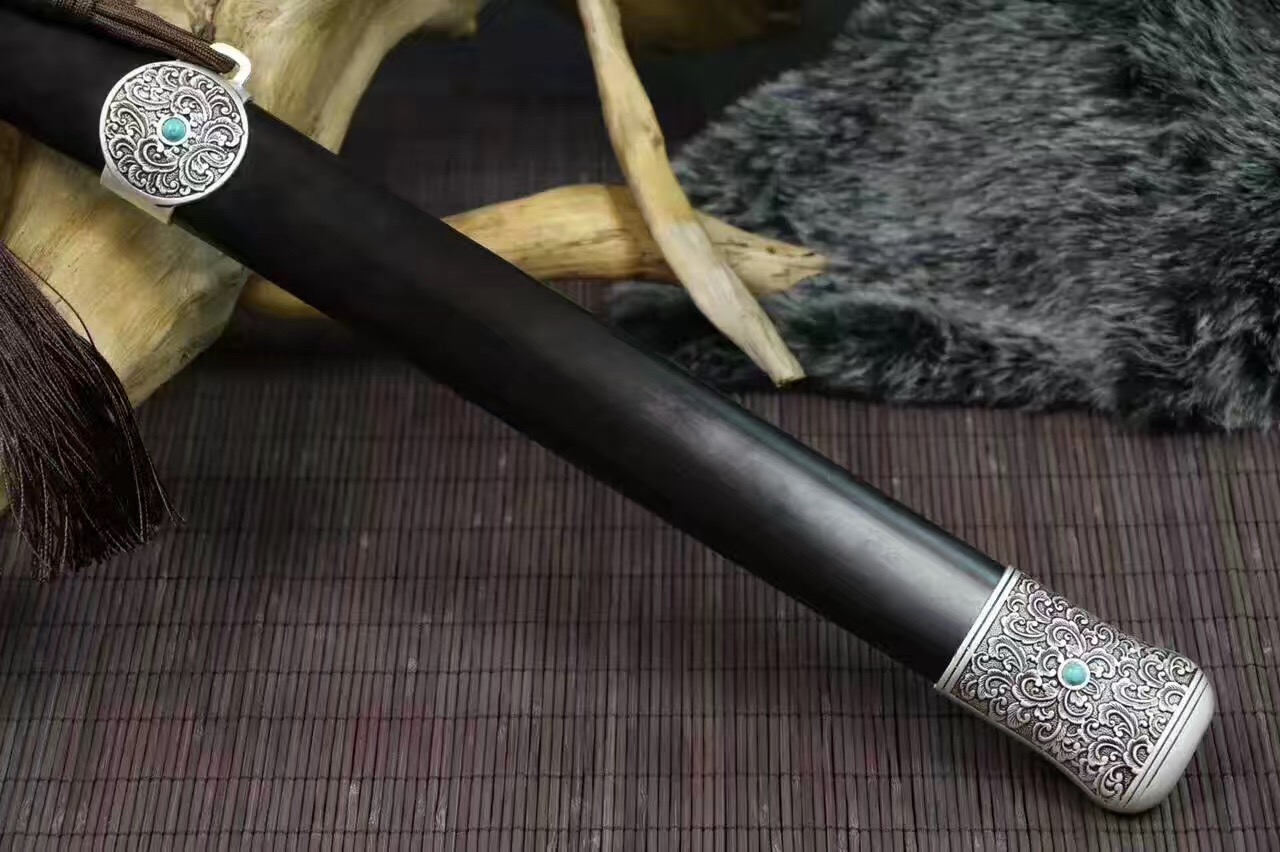 20寸-百炼花纹钢高硬度镀银乌木剑鞘太子战剑鉴赏