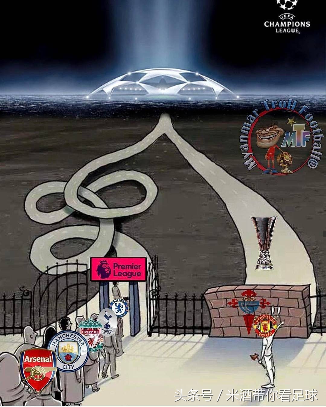 漫画侃足球：都说鱼与熊掌不可兼得可曼联不信