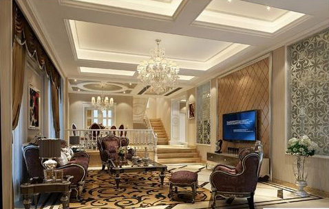 欧式镂空别墅吊顶十字造型效果图,绵阳半山蓝湾别墅装修效果图