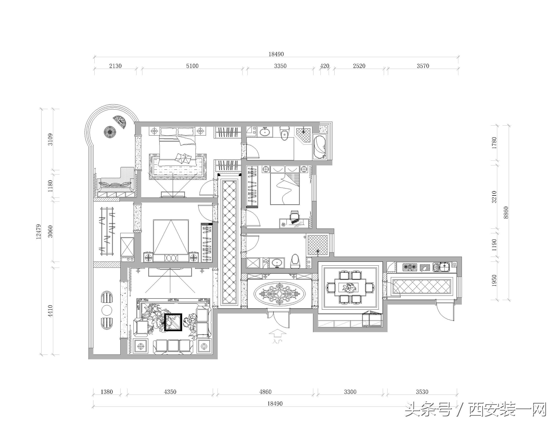 曲江紫汀苑150平米整体风格体现了欧式的华美,也很有现代感