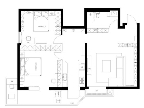 苏州景山*瑰园玫**80平米现代北欧风格两居室设计案例，大面积选用了烤漆门板与橡木纹理