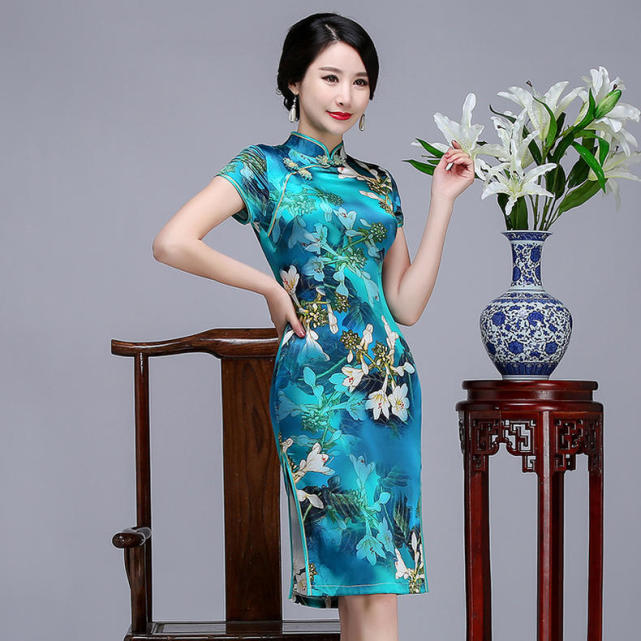 新款真丝连衣裙夏季翻领女中年,夏季女连衣裙新款2019真丝