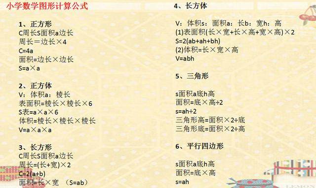 小学主要公式,小学主要公式汇总