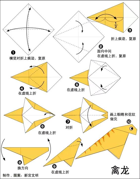 幼儿园亲子手工之折纸:八款小恐龙的折法教程,好酷好霸气!