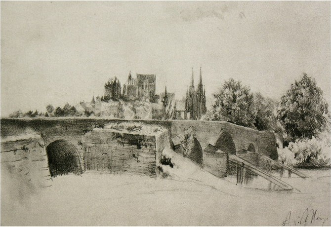 阿尔道夫门采尔素描作品赏析,素描大师门采尔速写