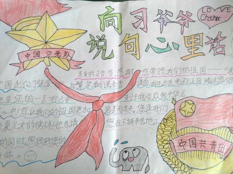离石区圪垯上学校少先队喜迎十九大，我向习爷爷说句心里话手抄报展