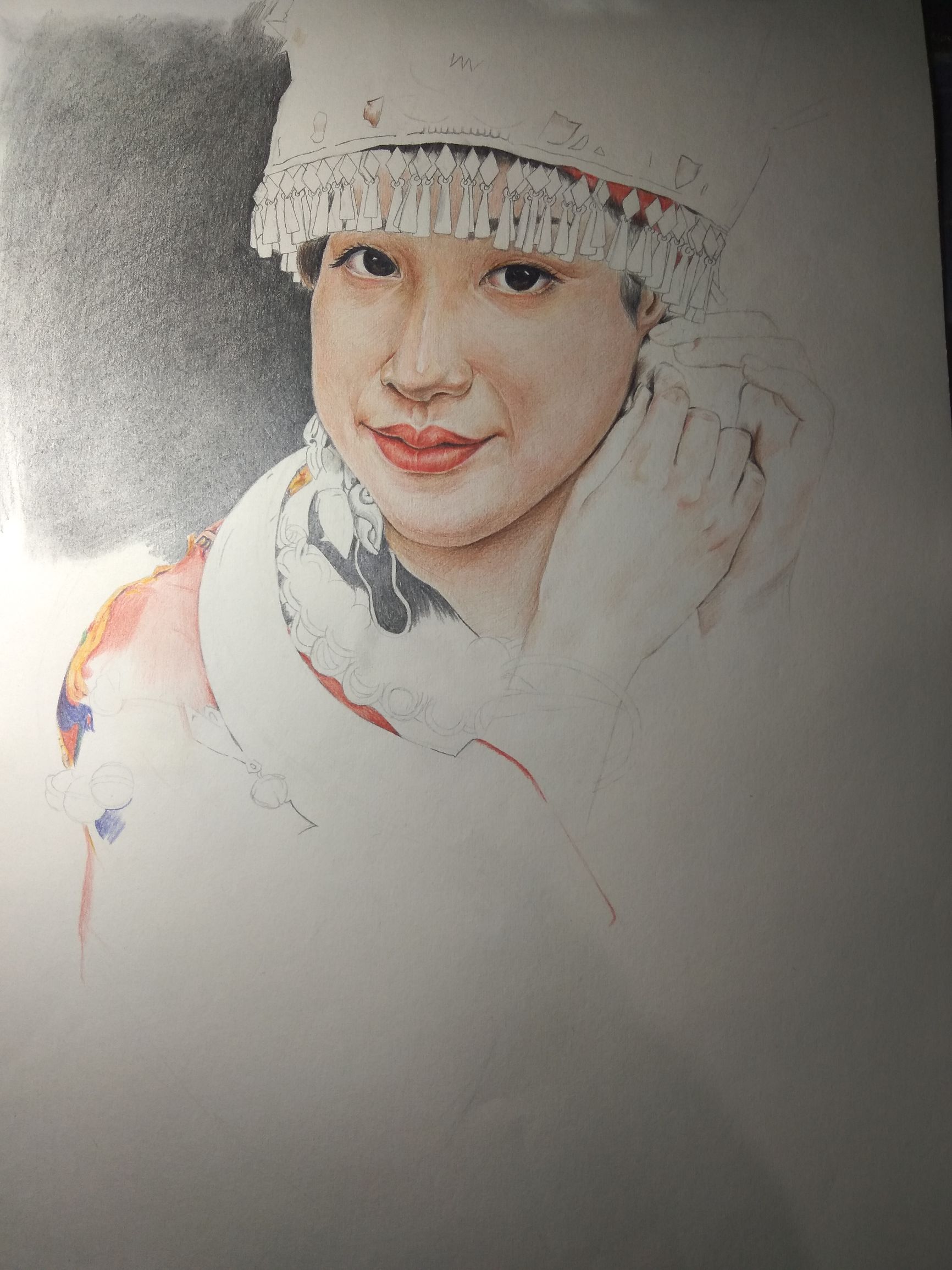 马克笔画苗族少女,苗族姑娘彩铅画