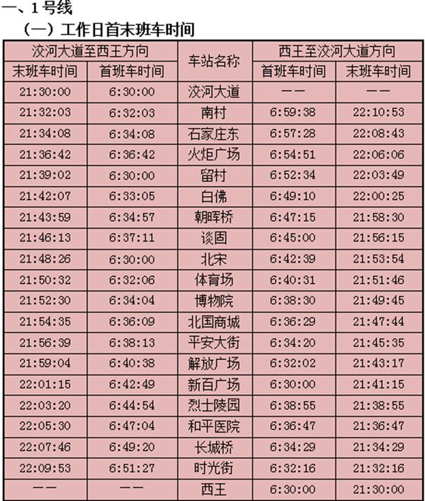 石家庄地铁最新时间表,石家庄地铁时间表最新