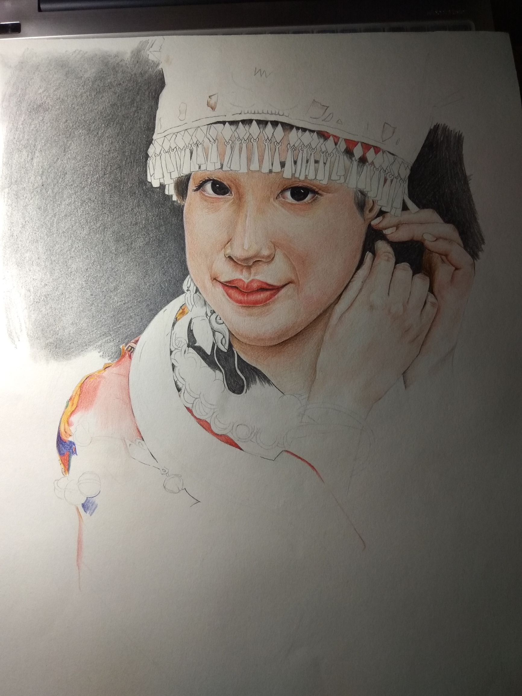 马克笔画苗族少女,苗族姑娘彩铅画