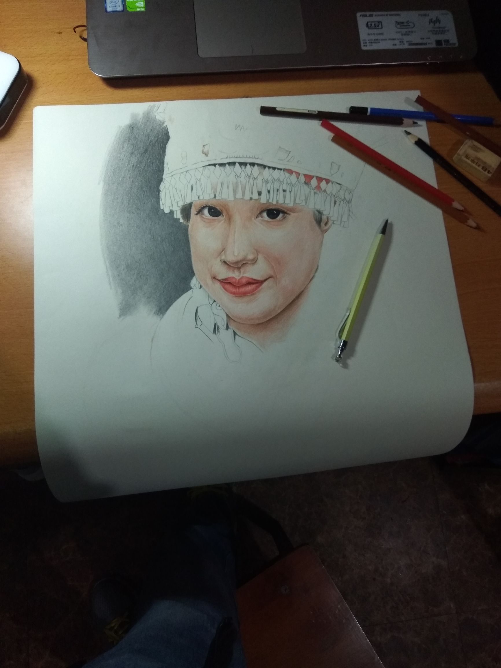 马克笔画苗族少女,苗族姑娘彩铅画