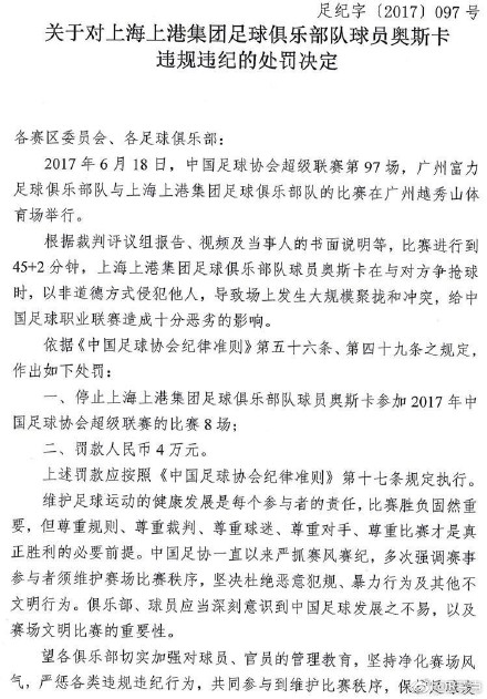 奥斯卡被罚8场比赛的真正内幕,奥斯卡禁赛八场完整视频
