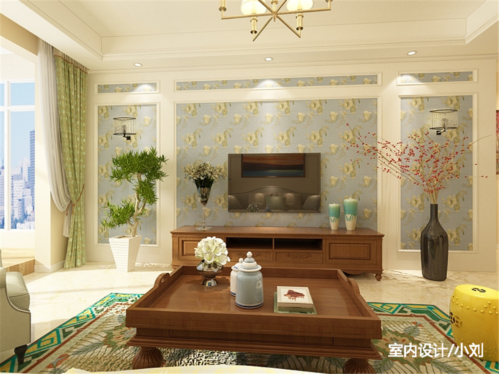 听海蓝珊两居室132，漂亮、大气的整体艺术之家，包含了欧式和田园两种风格，欧式加田园更体现出家的温心