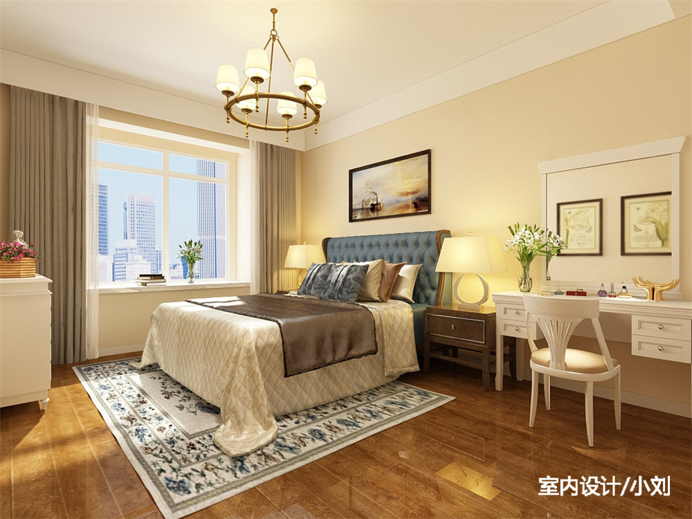 听海蓝珊两居室132，漂亮、大气的整体艺术之家，包含了欧式和田园两种风格，欧式加田园更体现出家的温心