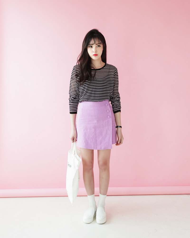 韩版复古条纹米奇大t恤,黑白条纹长袖t恤怎么搭配裤子