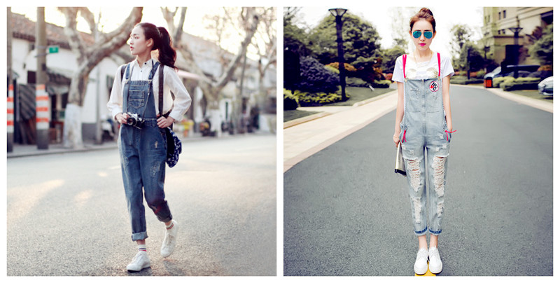 背带牛仔裤怎么搭配图片女,背带牛仔裤搭配什么上衣40多岁女