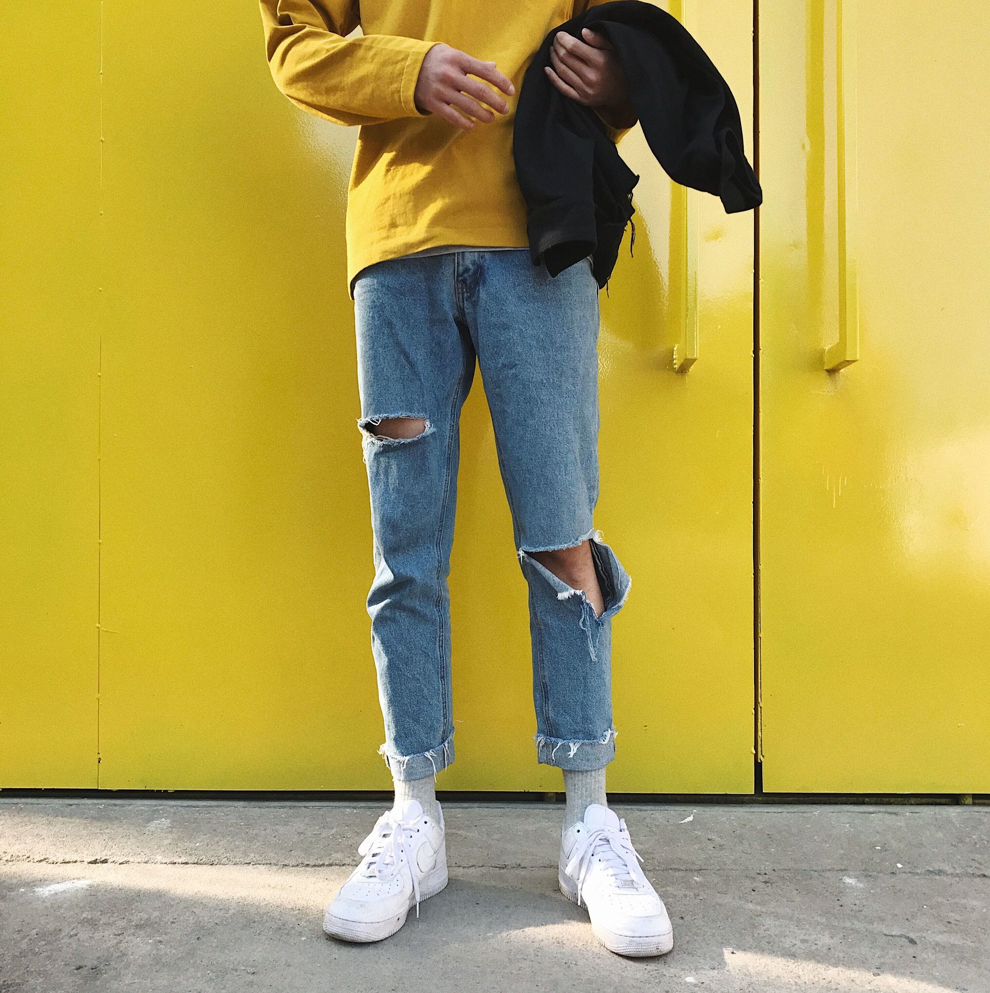 男士夏季宽松透气阔腿牛仔裤,男士夏季浅色牛仔裤搭什么短袖