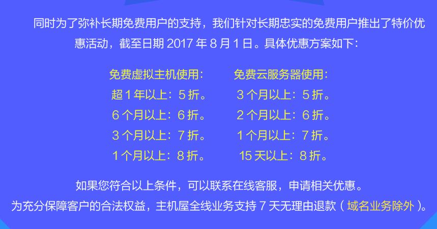 著名空间商主机屋宣布停止免费服务，免费用户请注意