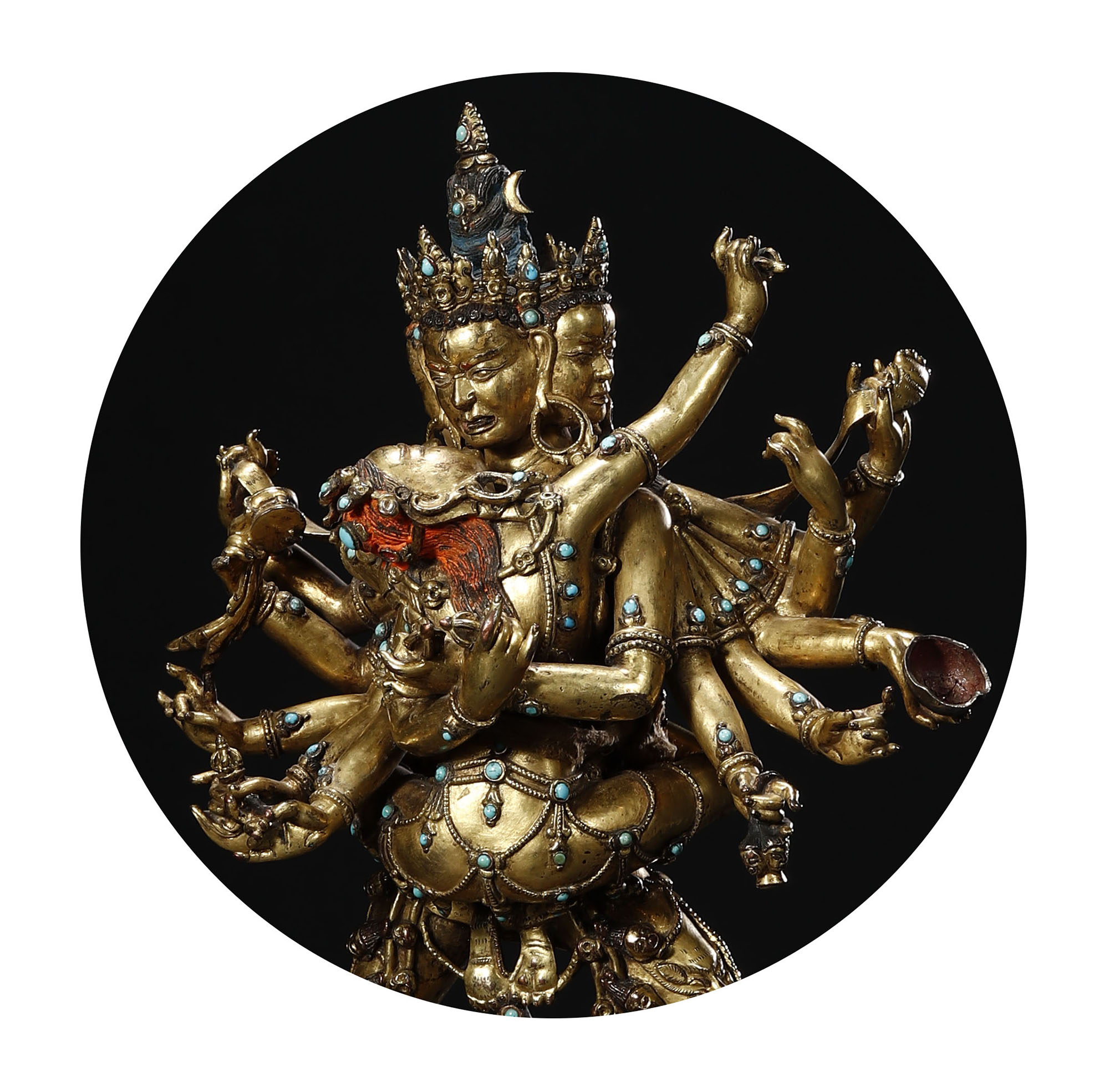 这精美的铜鎏金嵌绿松石胜乐金刚佛像正在拍卖