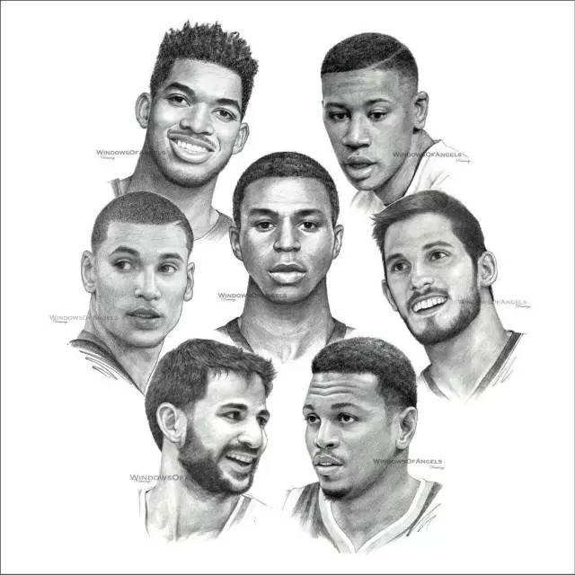 湖人队标志素描画,nba球星素描画