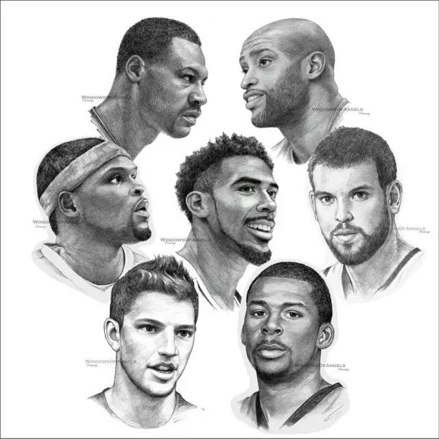 湖人队标志素描画,nba球星素描画