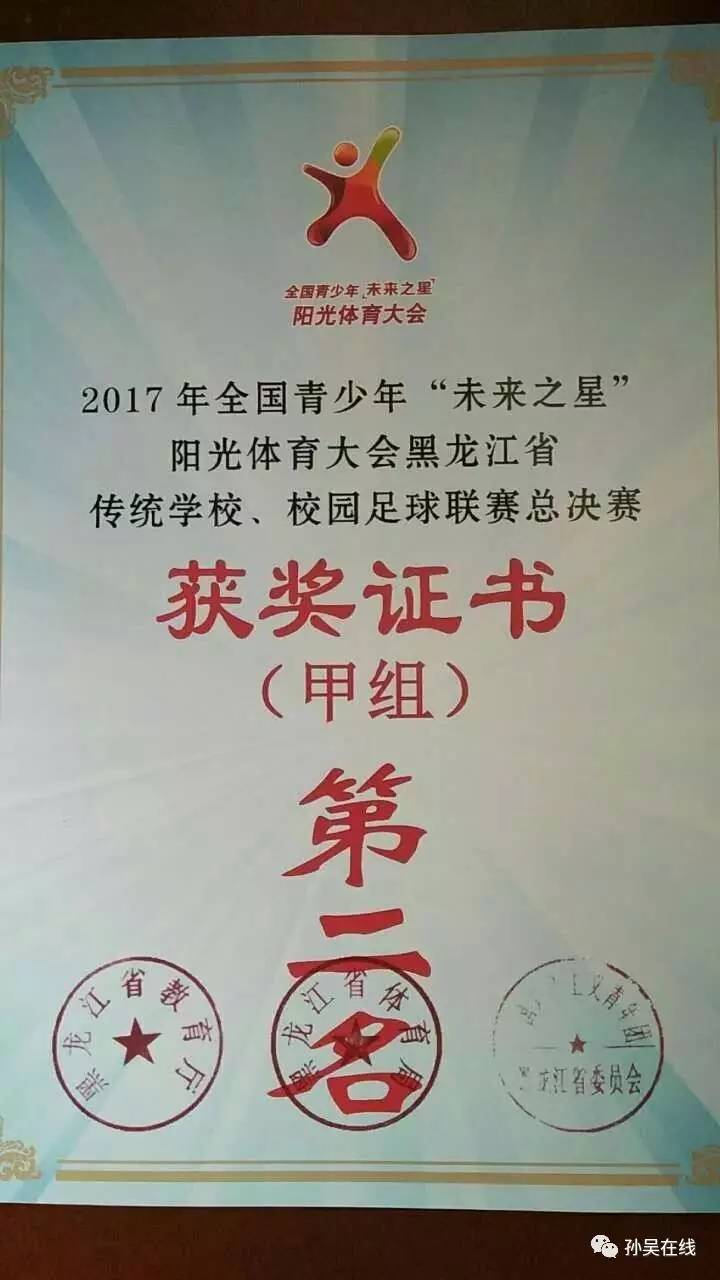 「喜报」县第二中学代表队在2017年全国青少年“未来之星”阳光体育大会黑龙江省分会场暨传统校、校园足球总决赛中荣获亚军