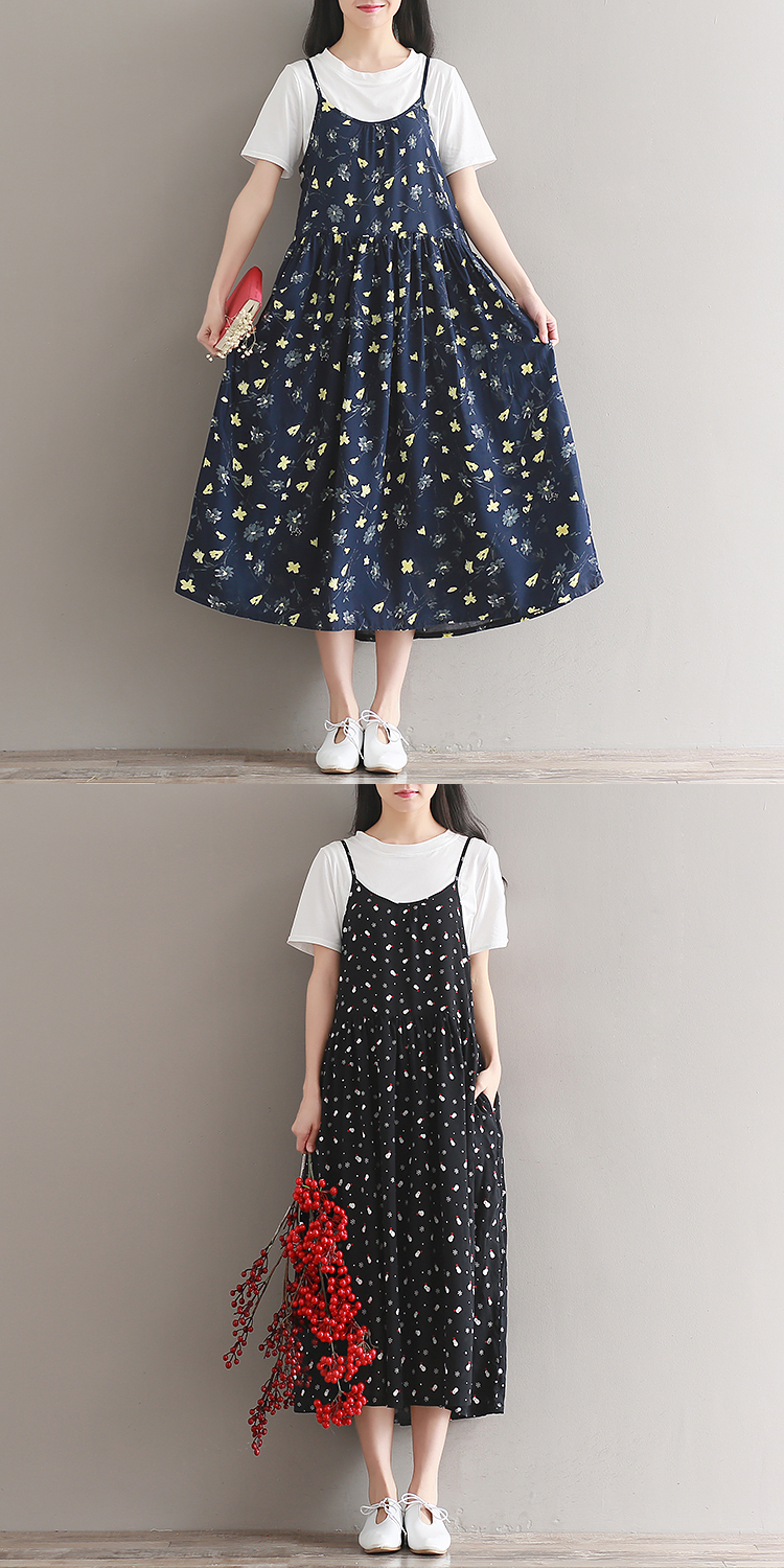 夏季最新款碎花长裙连衣裙,复古小碎花飘带连衣裙吊带长裙