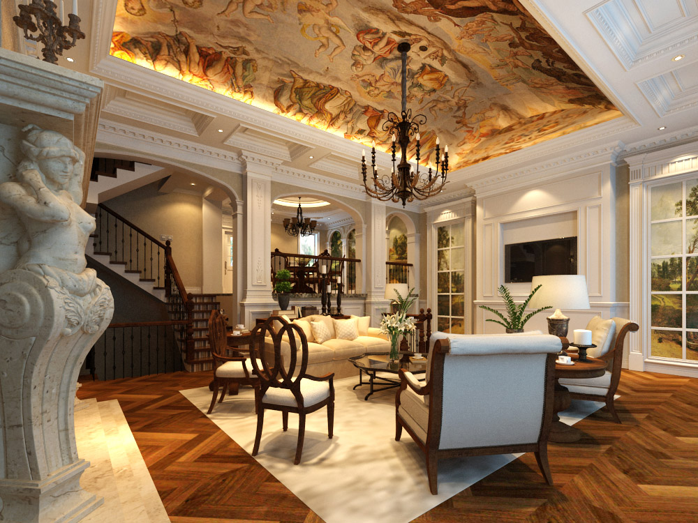 艺术雕琢华贵的妆点艺术的殿堂,听雨观澜流水别墅480平,林凤装饰全案整装设计