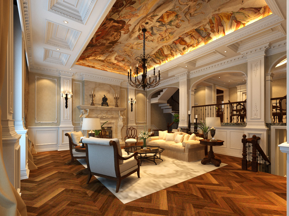 艺术雕琢华贵的妆点艺术的殿堂,听雨观澜流水别墅480平,林凤装饰全案整装设计