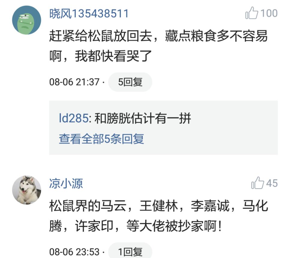 那些搞笑的评论之一松鼠说，那是我娶十房姨太的钱