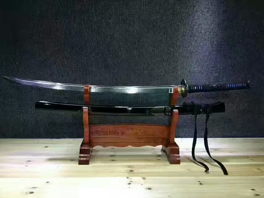 龙泉传统刀剑蓝色双鱼武士刀欣赏,龙泉刀剑堂武士刀