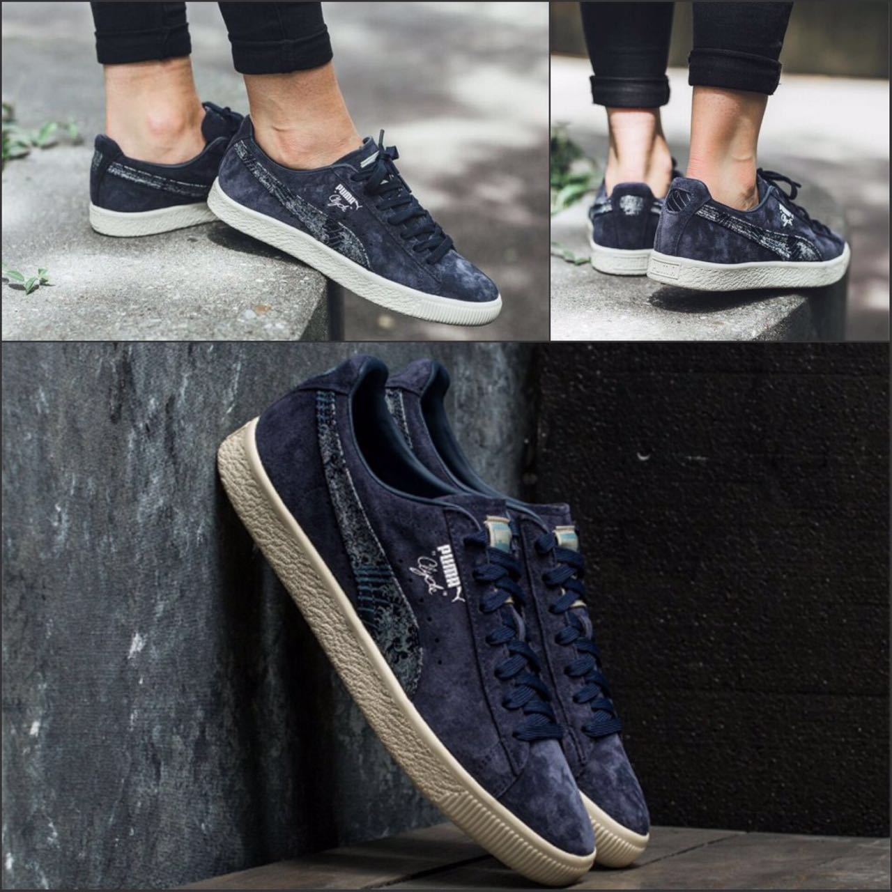 PUMAClyde系列复古板鞋MarineDay深蓝浪花