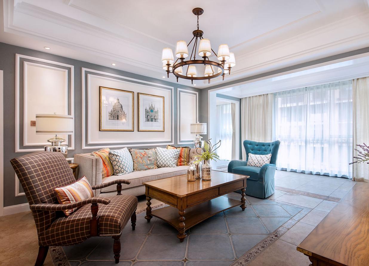 太原173平L四居室，简约美式客厅前卫稳重，天泰玉泽园装修参考下