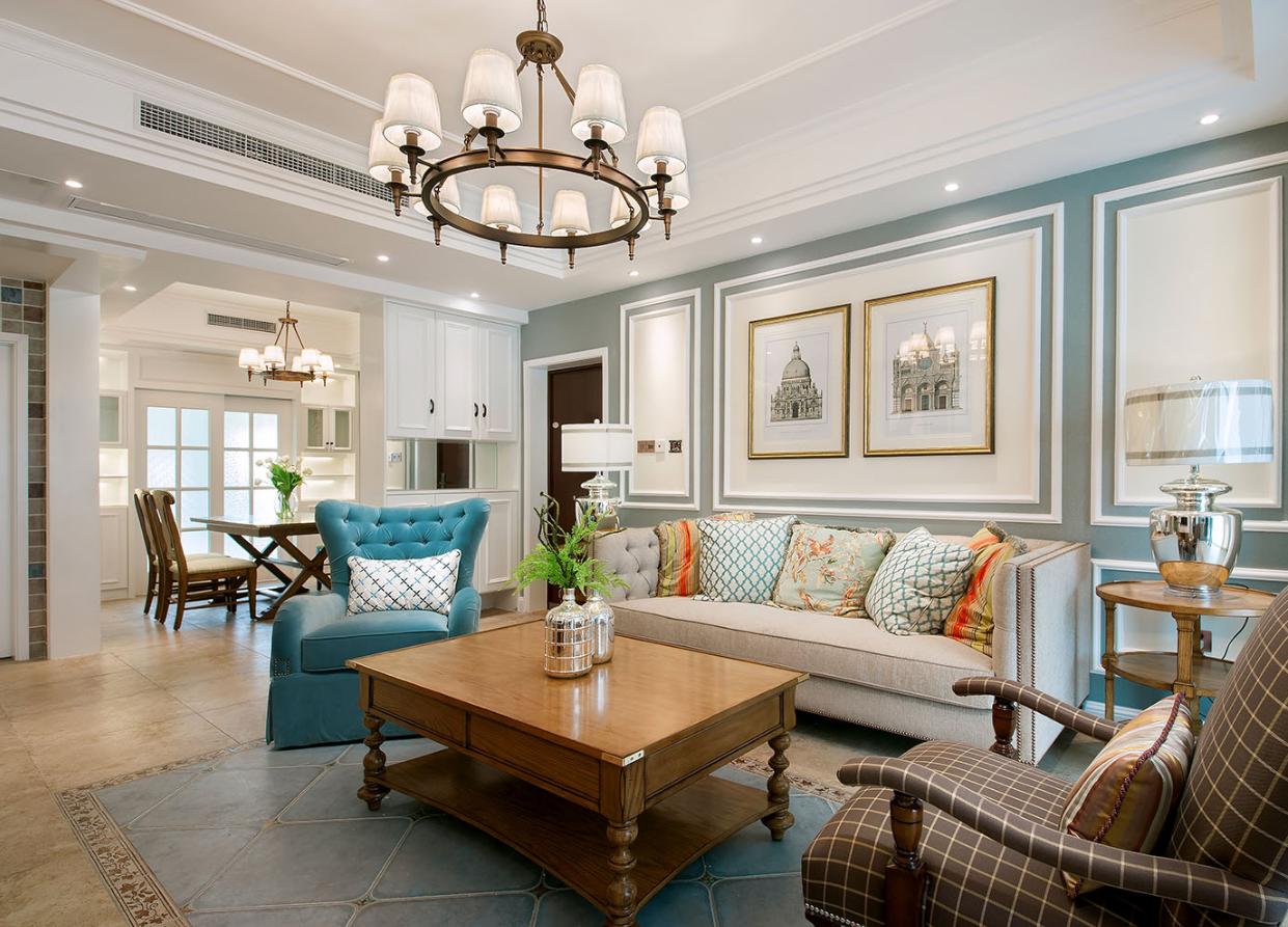 太原173平L四居室，简约美式客厅前卫稳重，天泰玉泽园装修参考下