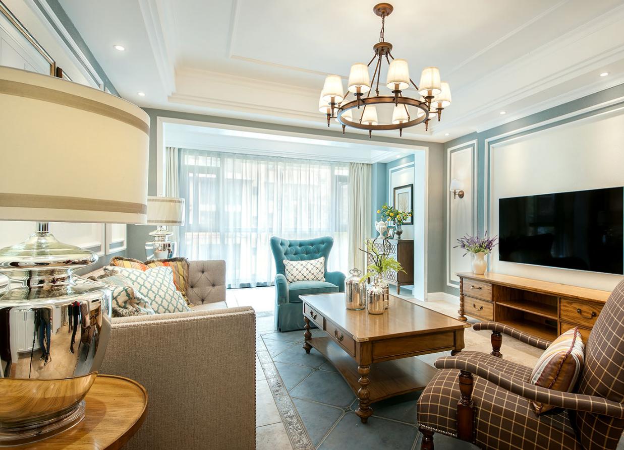 太原173平L四居室，简约美式客厅前卫稳重，天泰玉泽园装修参考下