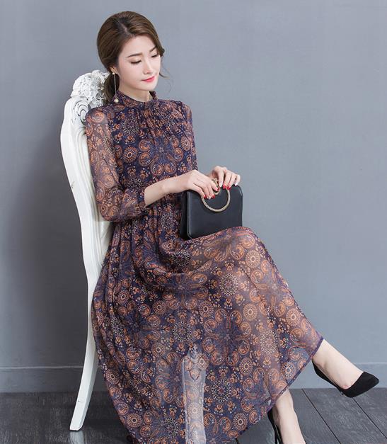 时髦洋气25到30岁气质连衣裙雪纺,气质百搭雪纺波点中长款连衣裙