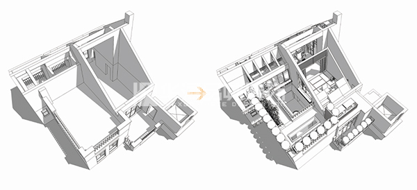 连廊天井南北通透,采光天井连通客厅