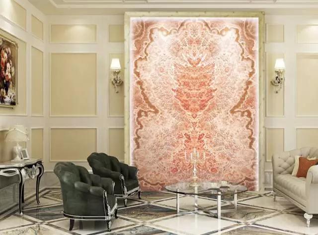 蓝色微晶石背景墙装修效果,微晶石新中式客厅电视背景墙